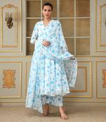 Saadgi blue phool anarkali set