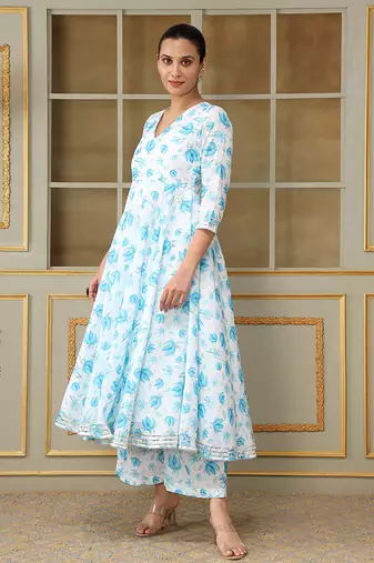 Saadgi blue phool anarkali set