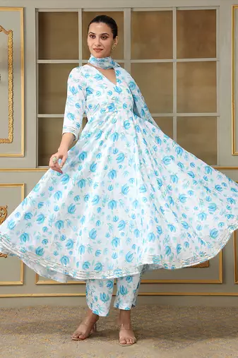 Saadgi blue phool anarkali set