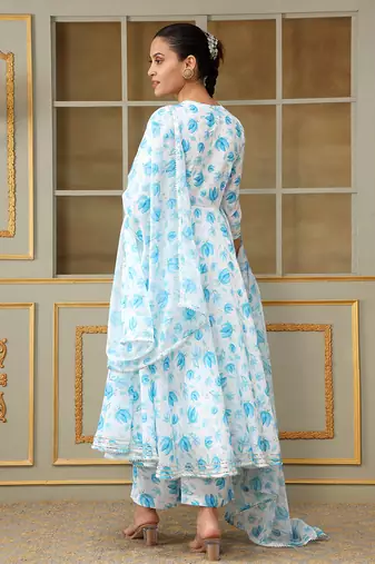 Saadgi blue phool anarkali set