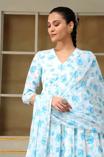 Saadgi blue phool anarkali set