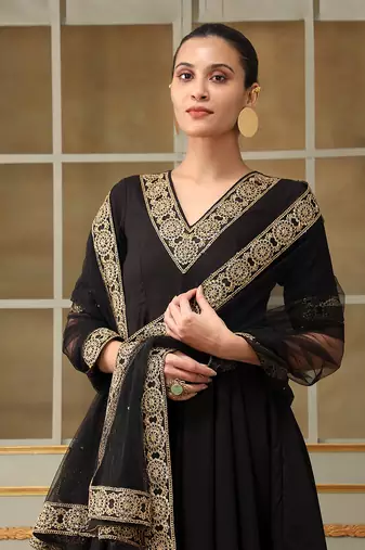 Saadgi sunheri lace black anarkali set