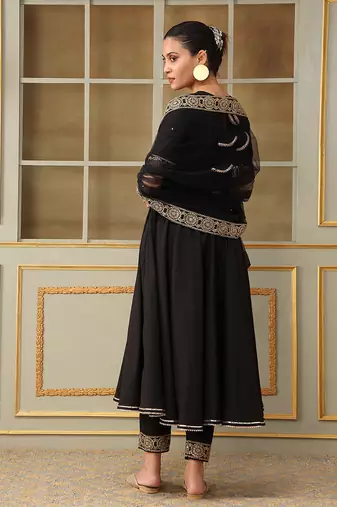 Saadgi sunheri lace black anarkali set