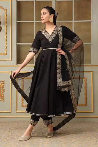 Saadgi sunheri lace black anarkali set