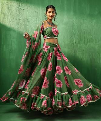 Adaa Green Carnation Organza Lehenga Set 1