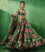 Adaa Green Carnation Organza Lehenga Set