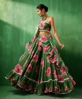 Adaa Green Carnation Organza Lehenga Set 2