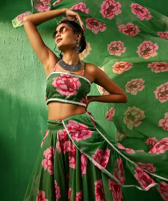 Adaa Green Carnation Organza Lehenga Set 3