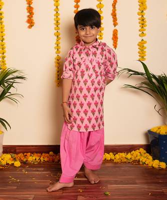 Bachpan gulbhar pink hand block kurta set 1