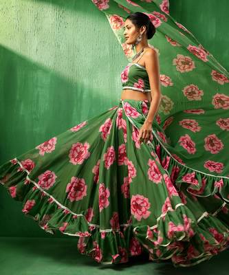 Adaa Green Carnation Organza Lehenga Set 4