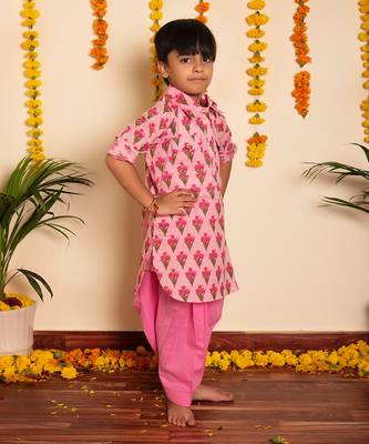 Bachpan gulbhar pink hand block kurta set 2