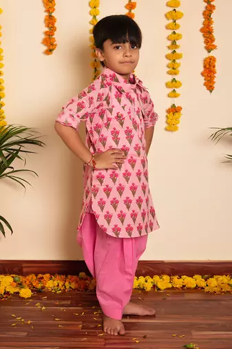 Bachpan gulbhar pink hand block kurta set