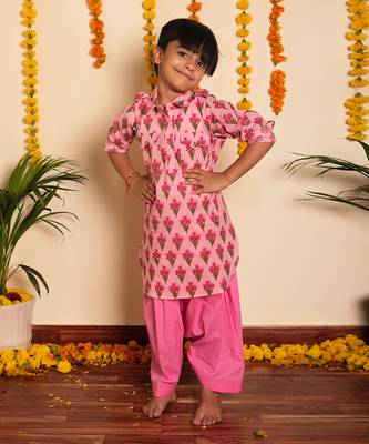 Bachpan gulbhar pink hand block kurta set 3