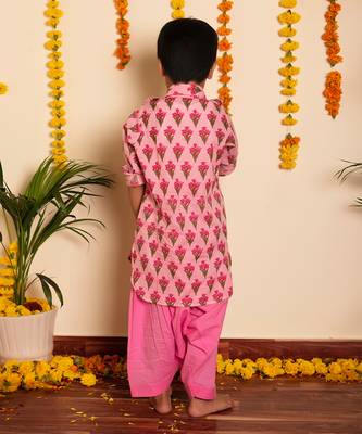Bachpan gulbhar pink hand block kurta set 4