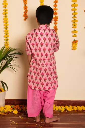 Bachpan gulbhar pink hand block kurta set
