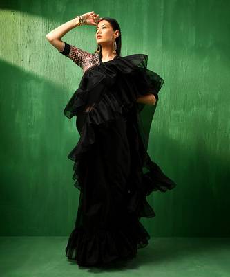 Adaa black organza ruffle saree 2
