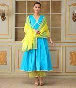Saadgi blue mirror work anarkali set