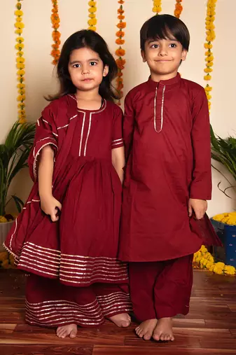 Bachpan maroon kurta pant set