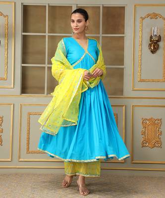 Saadgi blue mirror work anarkali set 2
