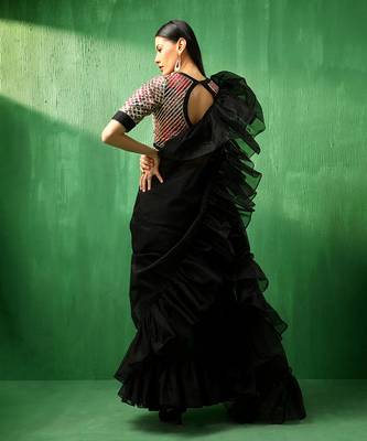 Adaa black organza ruffle saree 5