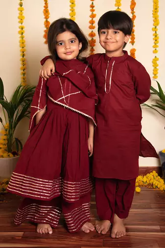 Bachpan maroon kurta pant set