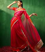 Adaa orange pink double shade organza saree