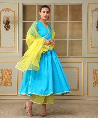 Saadgi blue mirror work anarkali set 3