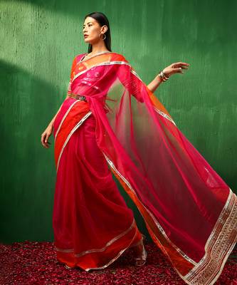Adaa orange pink double shade organza saree 2