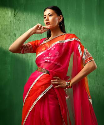 Adaa orange pink double shade organza saree 3
