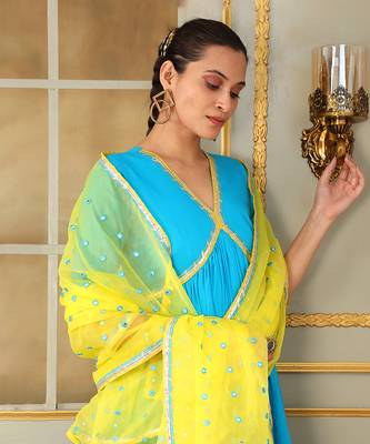 Saadgi blue mirror work anarkali set 4