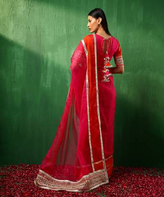 Adaa orange pink double shade organza saree 4