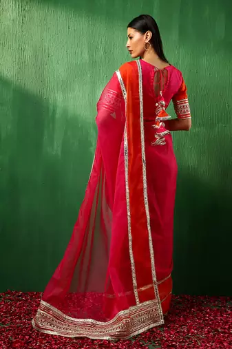 Adaa orange pink double shade organza saree