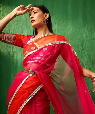 Adaa orange pink double shade organza saree 5