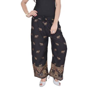 Black Jaipuri Gold Print Cotton Palazzo 1