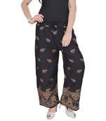 Black Jaipuri Gold Print Cotton Palazzo