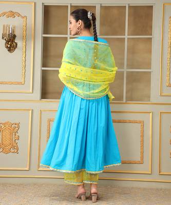 Saadgi blue mirror work anarkali set 5