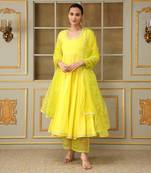 Saadgi yellow mirror work anarkali set