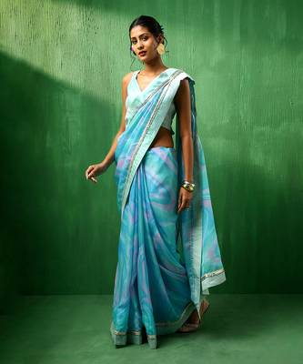 Adaa blue marble print organza saree 3