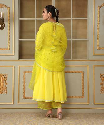Saadgi yellow mirror work anarkali set 5