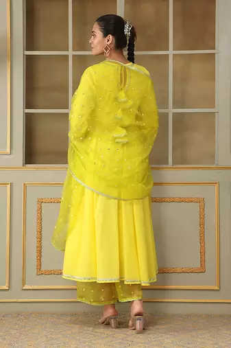 Saadgi yellow mirror work anarkali set