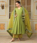 Saadgi mehendi green mirror work angrakha set