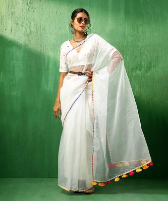 Adaa mirror work organza saree 1