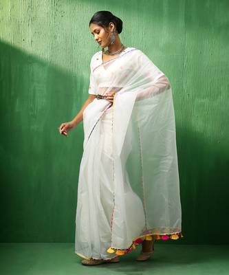 Adaa mirror work organza saree 3
