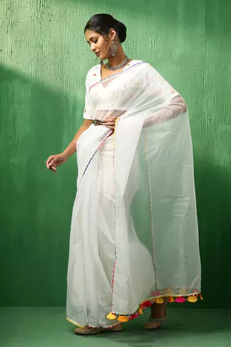 Adaa mirror work organza saree