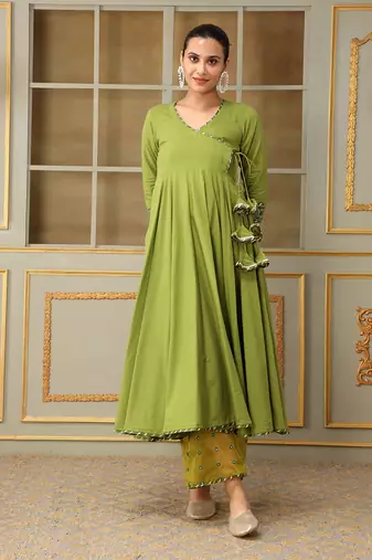 Saadgi mehendi green mirror work angrakha set