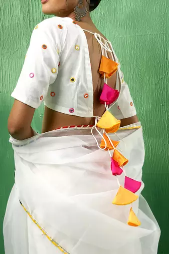 Adaa mirror work organza saree