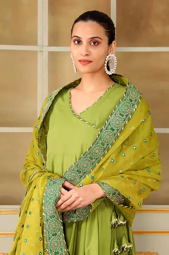 Saadgi mehendi green mirror work angrakha set
