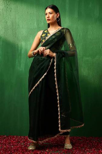 Adaa idika green organza saree