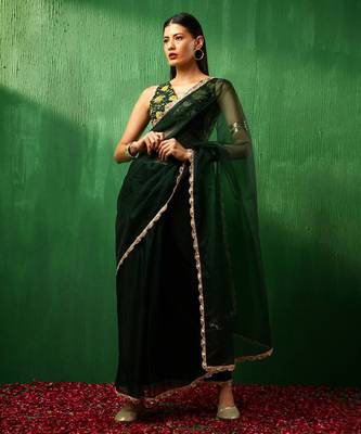 Adaa idika green organza saree 1