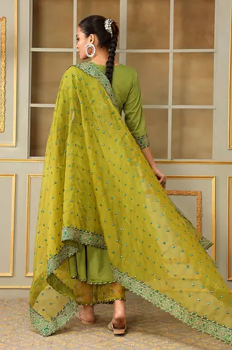 Saadgi mehendi green mirror work angrakha set
